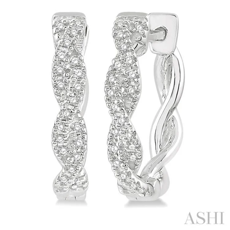 Large Statement Earrings-1/5 Ctw Entwined Round Cut Diamond Hoop Earrings in 10K White Gold