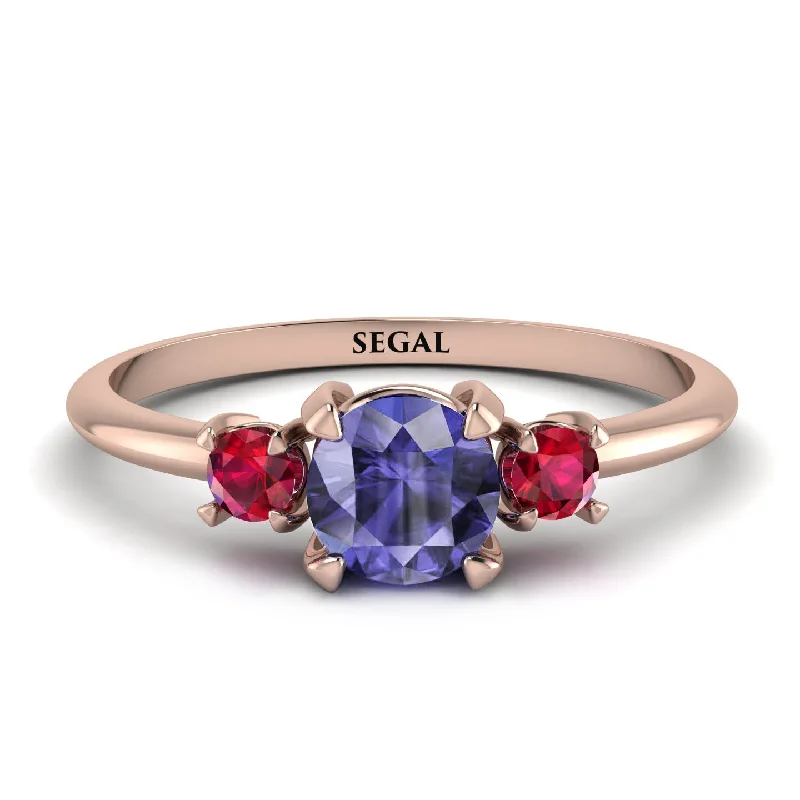 Luxury Ring with Gold and Diamonds-Classic Three Stone Tanzanite Engagement Ring - Valentina No. 211