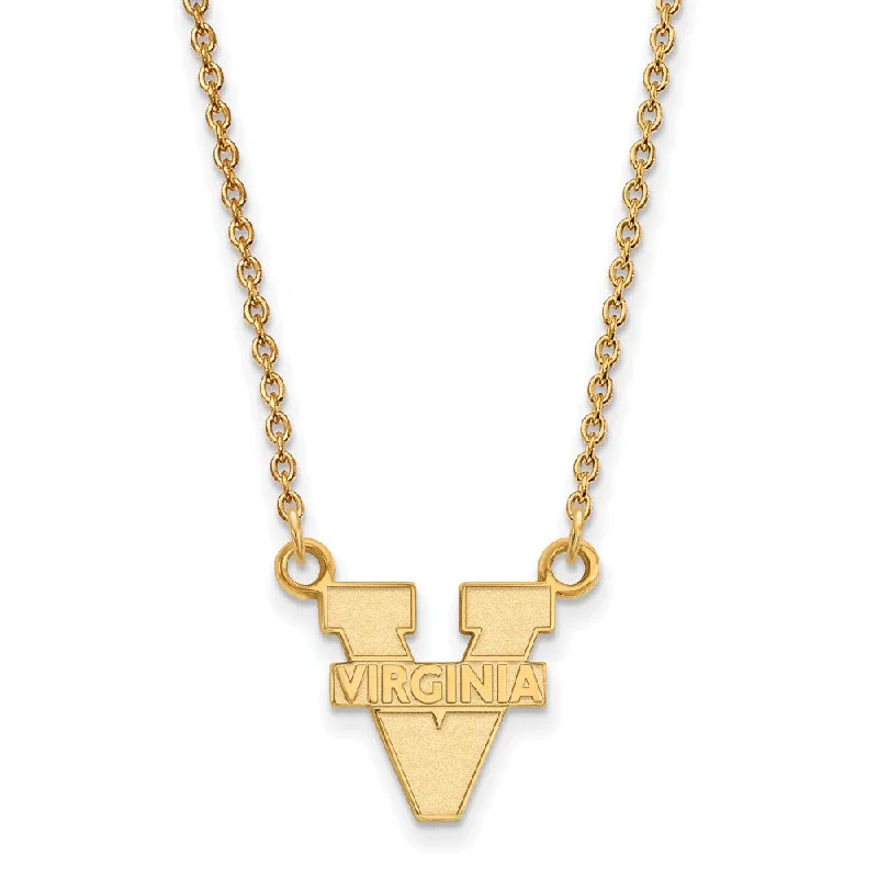 Trendy Gemstone Necklace-14k Gold Plated Silver U of Virginia Small 'V' Logo Pendant Necklace