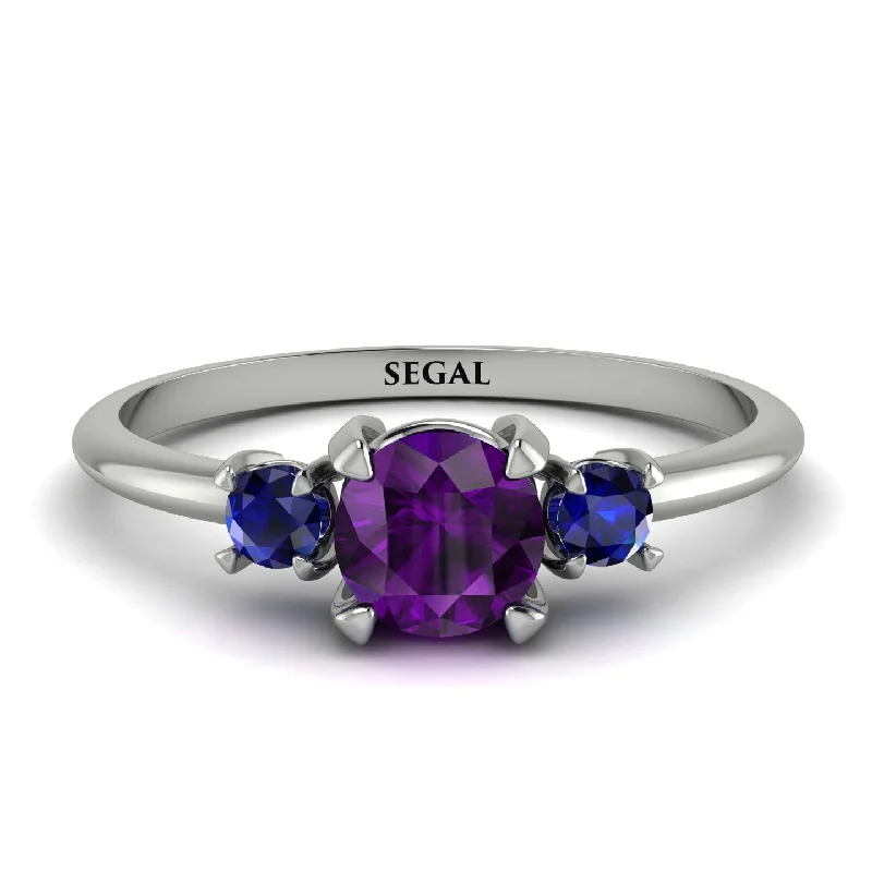 Simple Gold Ring for Women-Classic Three Stone Amethyst Engagement Ring - Valentina No. 315