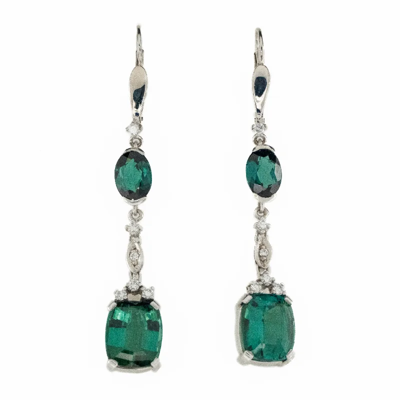 Turquoise Earrings for Summer-9.34ctw Tourmaline & Diamond Accented Drop Earrings in 14K White Gold