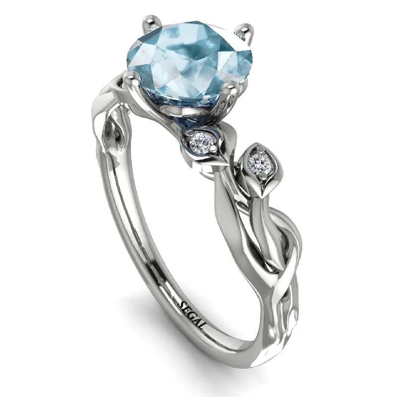 Luxury Ring with Gold and Diamonds-14K Gold Radiant Aquamarine Flower Harmony Ring - Autumn No. 403