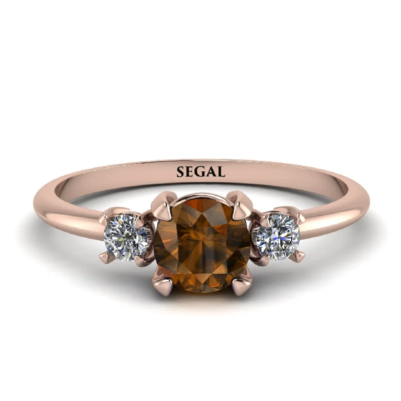 Elegant Gold Ring for Brides-Classic Three Stone Brown Diamond Engagement Ring - Valentina No. 1102