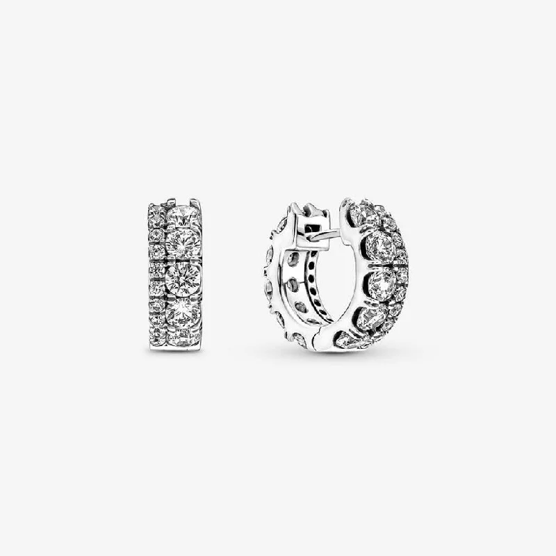 Large Drop Earrings for Fashion-PANDORA : Double Band Pavé Hoop Earrings