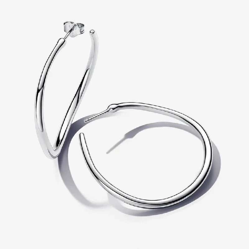 Small Hoop Earrings for Daily Wear-PANDORA : Organically Shaped 42 mm Open Hoop Earrings in Sterling Silver