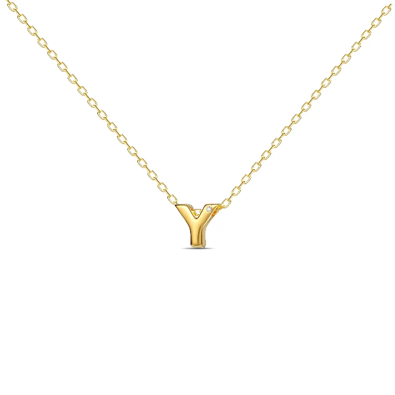 Black Necklace for Fashionable Women-Diamond Letter Necklace "Y" - 18 karat gold vermeil on sterling silver, diamond 0.01 carat