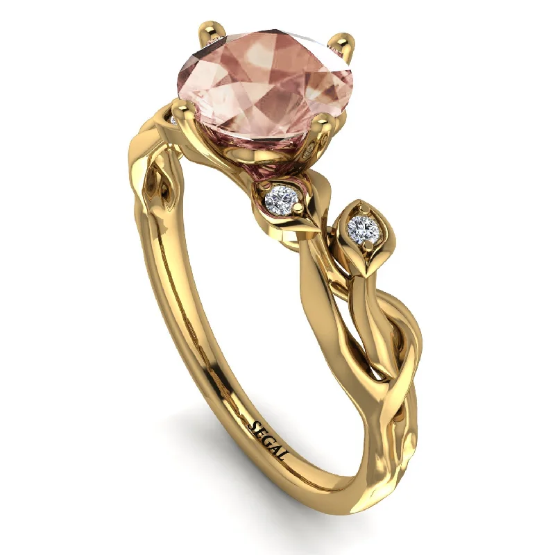 Personalized Birthstone Ring for Mom-14K Gold Radiant Morganite Flower Harmony Ring - Autumn No. 901