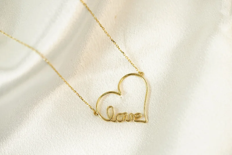 Simple Silver Chain Necklace-14k Love Heart Necklace