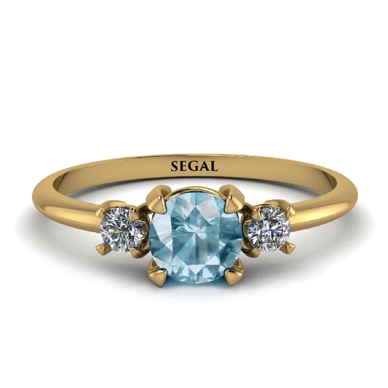 Personalized Gold Ring for Women-Classic Three Stone Aquamarine Engagement Ring - Valentina No. 401