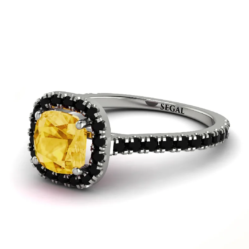 Wedding Ring Set with Matching Bands-Cushion Citrine Halo Engagement Ring - Jade No. 609