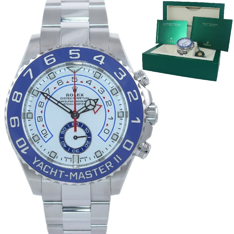 Luxury Watches for Corporate Gifting-MINT 2021 Rolex Yacht-Master 2 NEW MERCEDES HANDS Steel Blue 116680 Watch Box