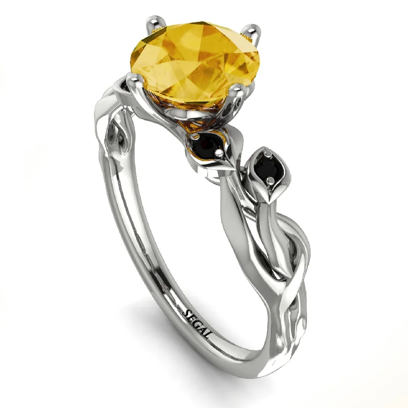 Beautiful Gold Band Ring for Women-14K Gold Radiant Citrine Flower Harmony Ring - Autumn No. 609