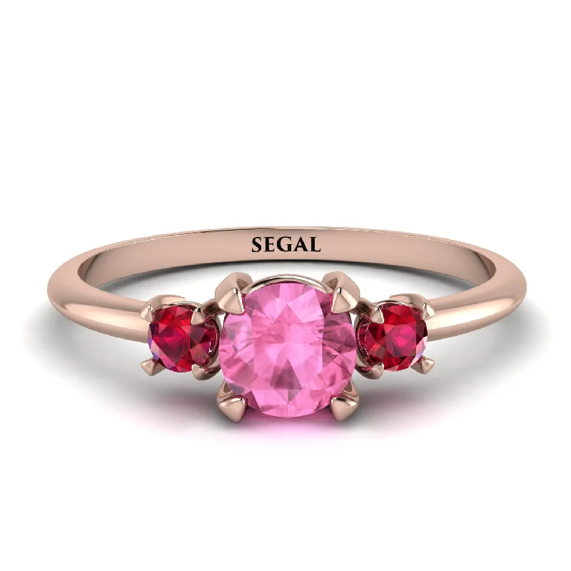 Gold Ring with Gemstones-Classic Three Stone Pink Moissanite Engagement Ring - Valentina No. 811