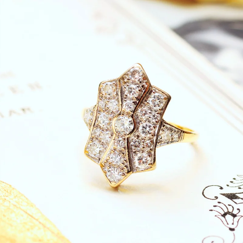 Elegant Rose Gold Ring-SuperStar Vintage Art Deco Diamond Cluster Ring