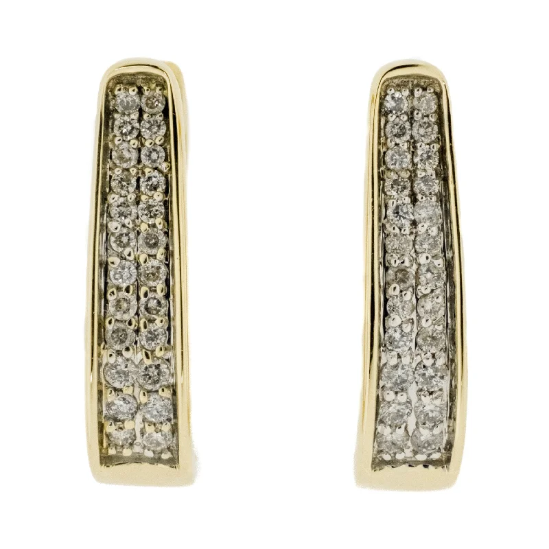 Fashion Earrings for Casual Wear-0.96ctw Diamond Accented J Hoop Latch Back Earrings in 14K Yellow Gold