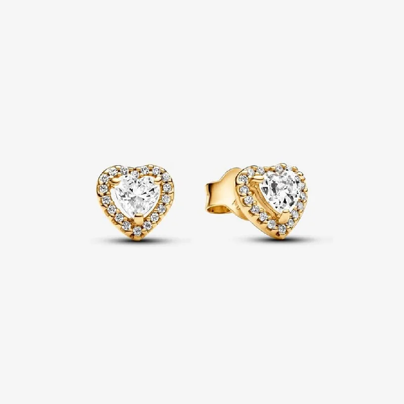 Handmade Earrings for Weddings-PANDORA : Sparkling Elevated Heart Stud Earrings - Gold