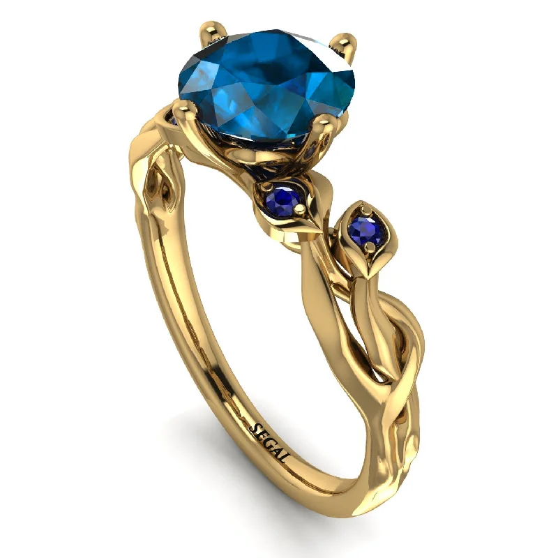 Designer Wedding Ring Set for Couples-14K Gold Radiant Blue Topaz Flower Harmony Ring - Autumn No. 513