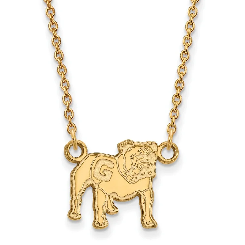 Sterling Silver Necklace with Pendant-14k Yellow Gold U of Georgia Small Standing Bulldog Necklace