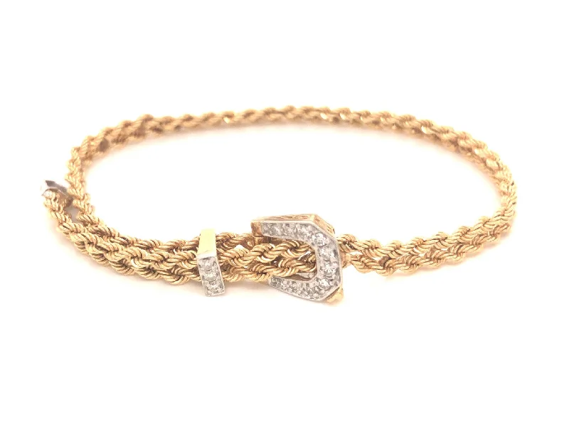 Chunky Bracelets for Statement Look-Vintage Diamond Belt Double Rope Bracelet in 14k Yellow Gold SM