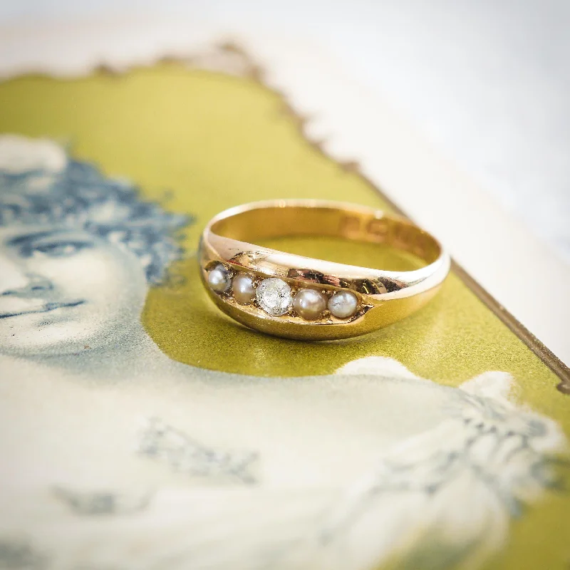 Classic Diamond Engagement Ring Set-Victorian Date 1888 Pearl and Diamond Band Ring