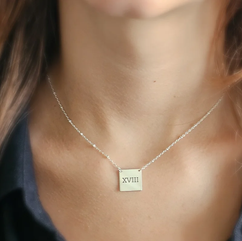 Simple Pearl Necklace for Casual Looks-Engraved "18" Necklace in Roman Numerals