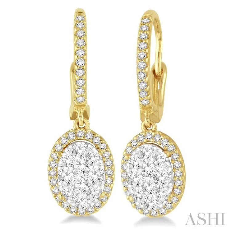 Stylish Gold Earrings for Weddings-1 1/2 Ctw Oval Shape Diamond Lovebright Earrings in 14K Yellow and White Gold