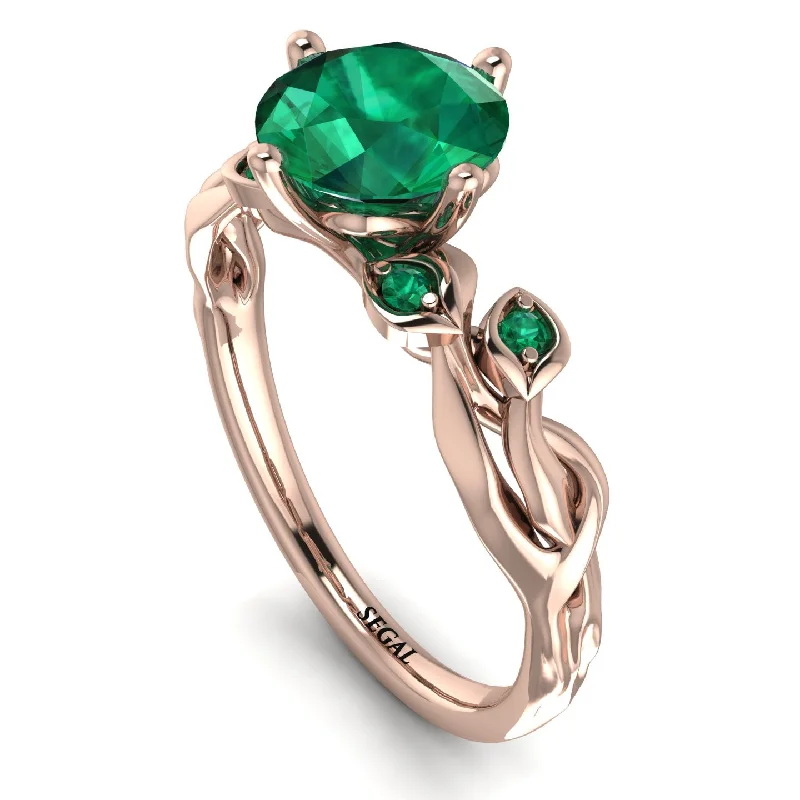 Custom Engagement Ring with Diamonds-14K Gold Radiant Emerald Flower Harmony Ring - Autumn No. 20