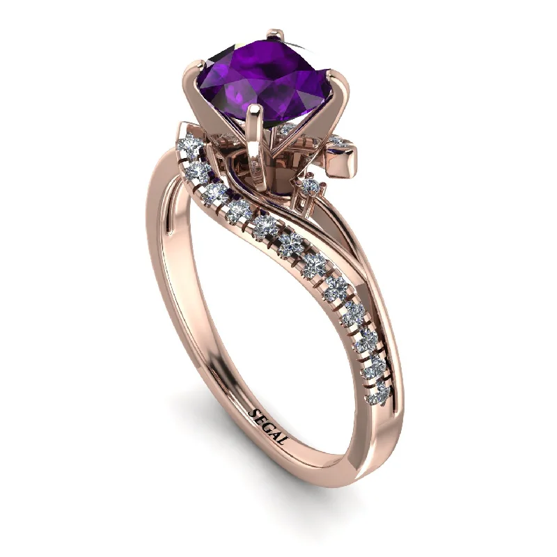 Custom Engagement Ring with Sapphire-Twist Shank Amethyst Engagement Ring - Maria No. 302