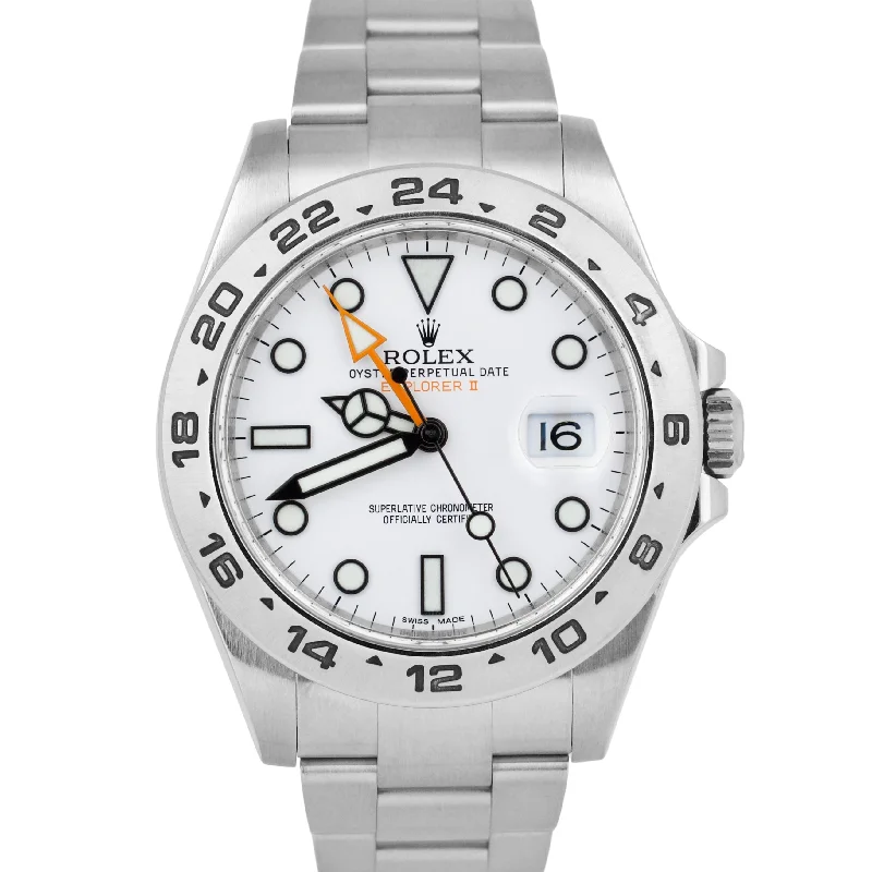 Women's Sport Watches for Running and Fitness-PAPERS Rolex Explorer II 42mm 216570 POLAR WHITE Orange Steel GMT Date Watch BOX