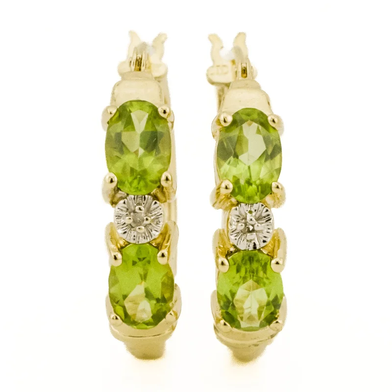 Simple Gold Hoop Earrings-Peridot and Diamond Accented Earrings in 10K Yellow Gold