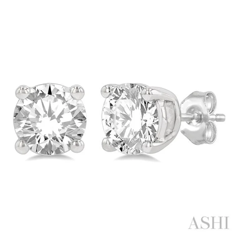 Trendy Earrings for Special Occasions-1 Ctw Round Cut Diamond Stud Earring in 14K White Gold