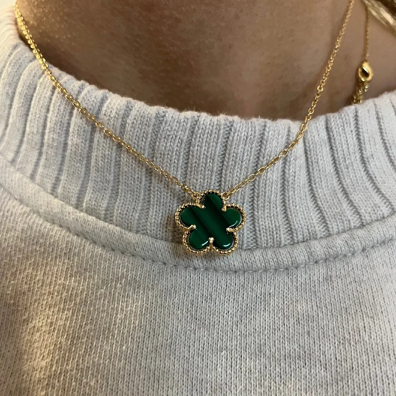 Simple Gold Pendant Necklace-Floral Delight Emerald Green & Gold Flower Charm Necklace