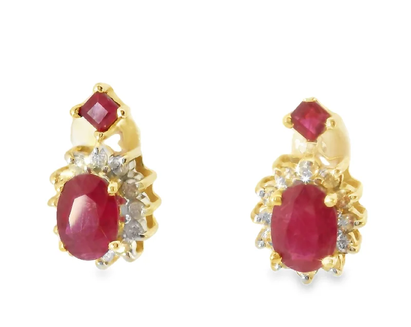 Rose Gold Hoop Earrings-Gorgeous Estate 14K Yellow Gold Diamond Ruby Filigree Earrings