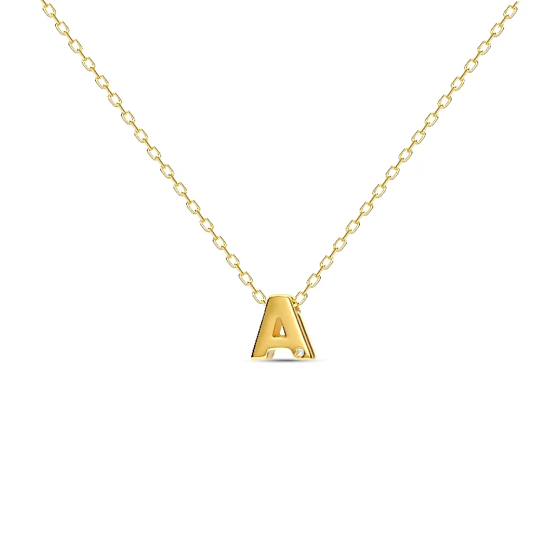 Unique Handmade Necklace-Diamond Letter Necklace "A" - 18 karat gold vermeil on sterling silver, diamond 0.01 carat