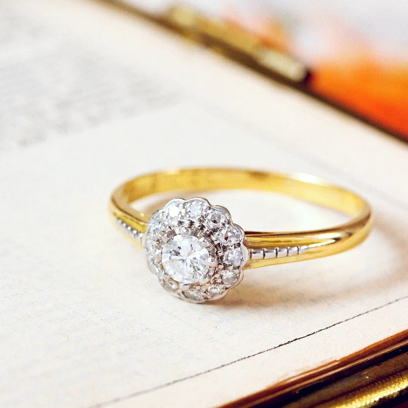 Designer Gold Ring for Engagement-Vintage Perfection Diamond Daisy Engagement Ring