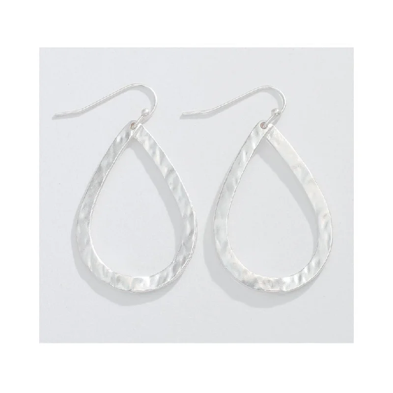 Crystal Earrings for Evening Glam-Periwinkle by Barlow : Hammered Matte Silver Open Teardrop- Earrings