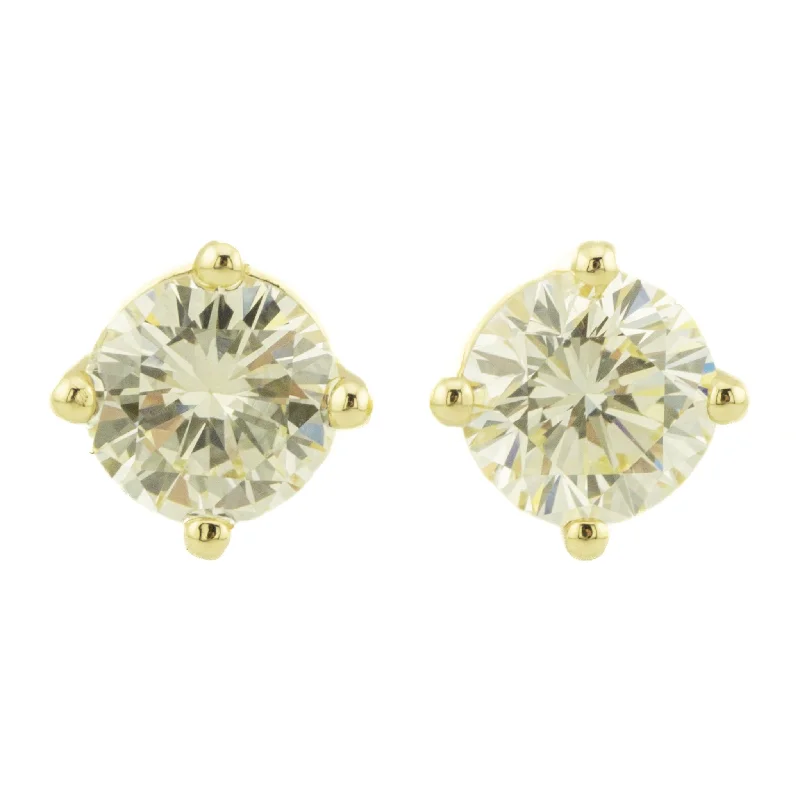 Chic Drop Earrings-1.05ctw Round Diamond Solitaire Stud Earrings in 14K Yellow Gold