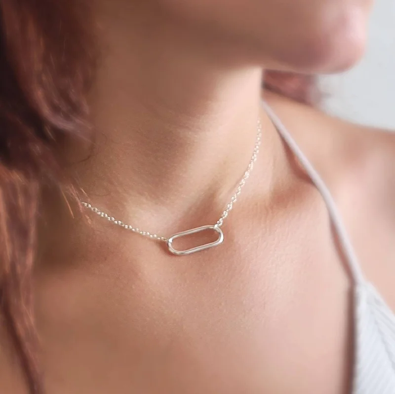 Trendy Gemstone Necklace-Single Paperclip Link Necklace