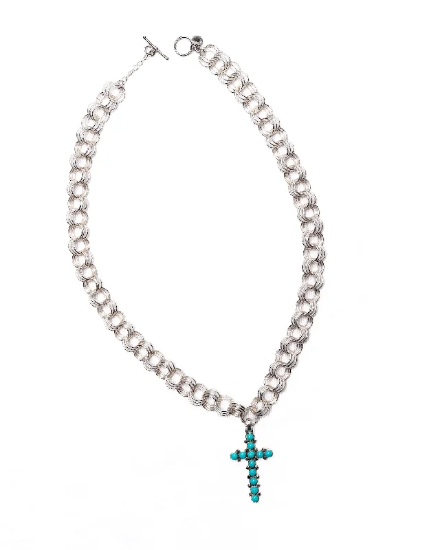 Sparkling Silver Necklace for Special Events-The Kyna Necklace - Turquoise Cross