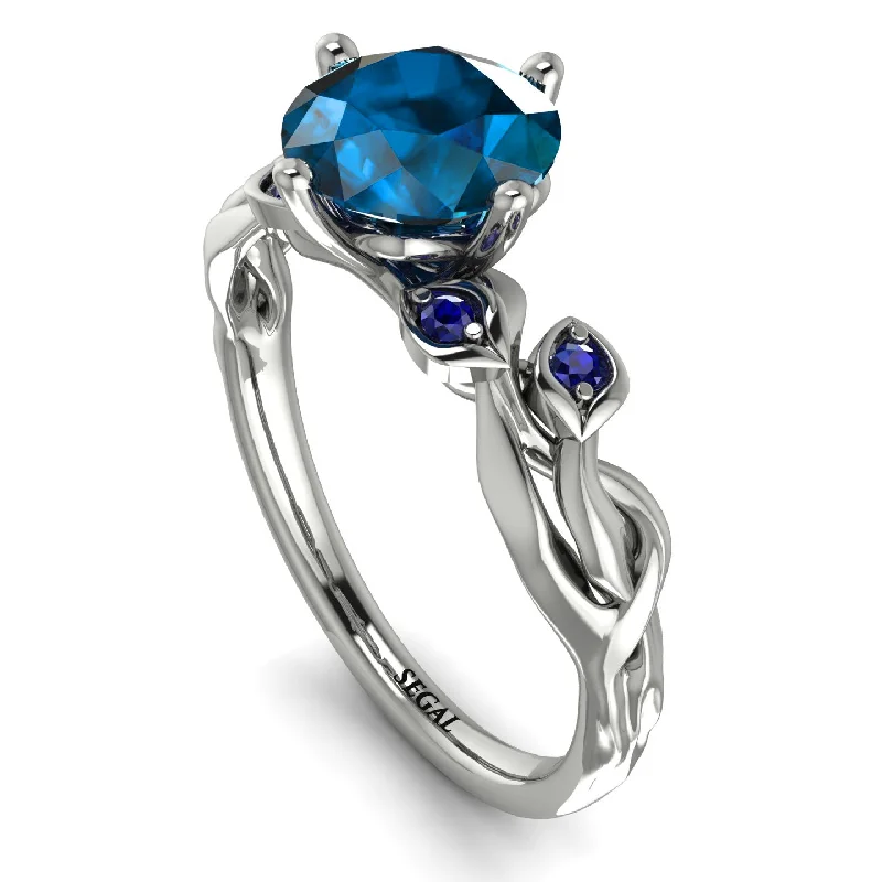 Sterling Silver Ring with Gemstones-14K Gold Radiant Blue Topaz Flower Harmony Ring - Autumn No. 515