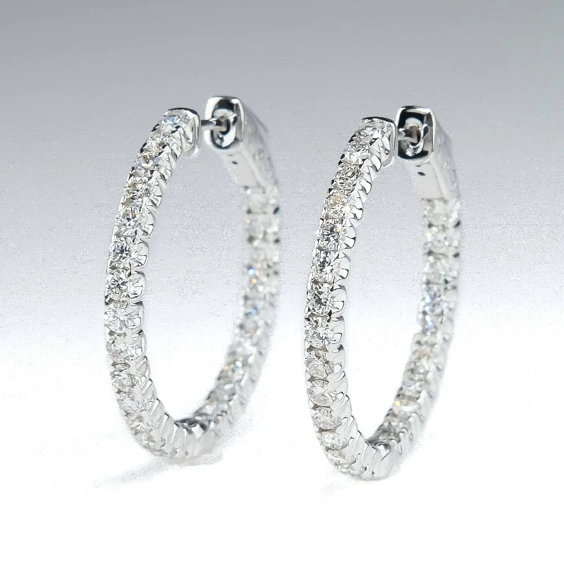 Simple Diamond Earrings-2.18ctw Diamond Inside Out Hoop Earrings in 14K White Gold