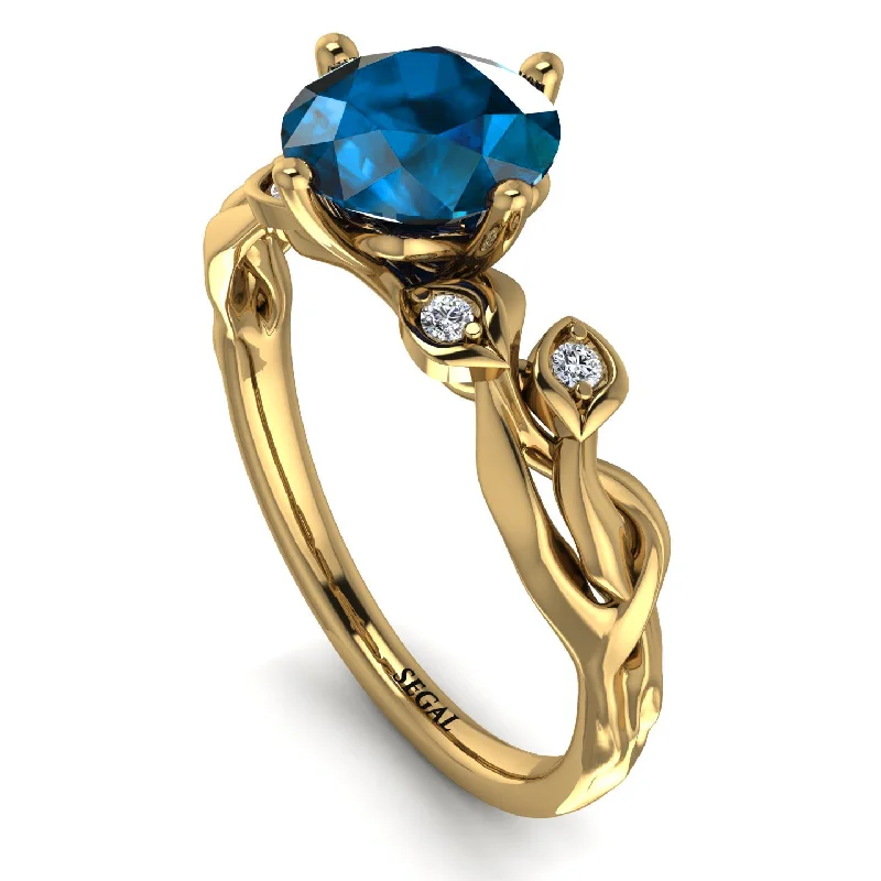 Elegant Wedding Band for Women-14K Gold Radiant Blue Topaz Flower Harmony Ring - Autumn No. 501