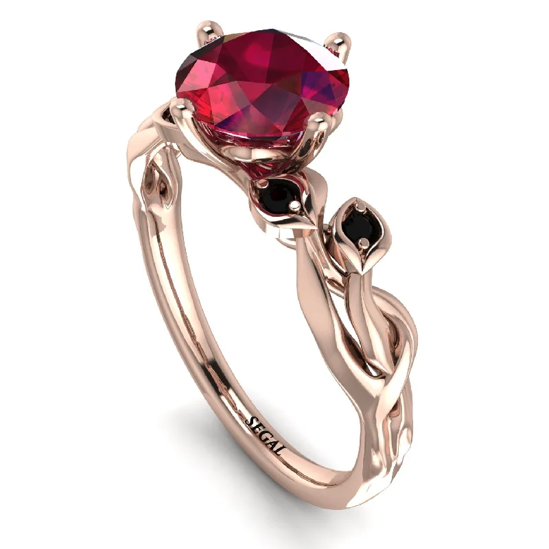 Custom Name Ring for Personal Touch-14K Gold Radiant Ruby Flower Harmony Ring - Autumn No. 41