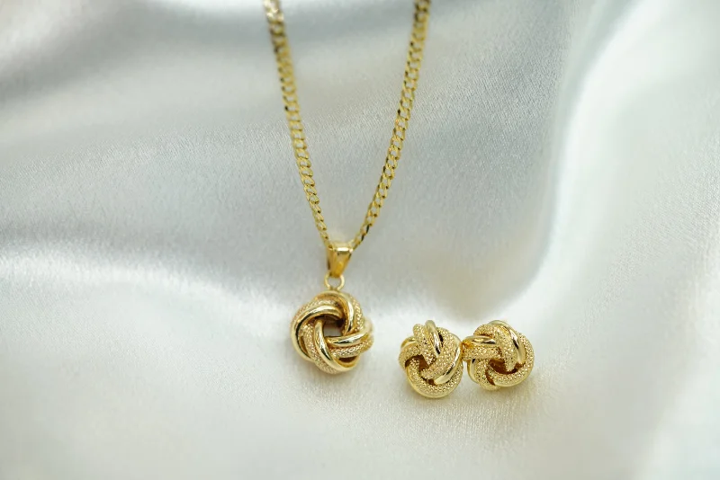 Chunky Necklace for Daytime Look-10k Knot with Solid Necklace and  Earring