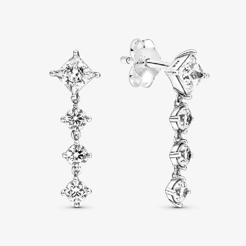 Custom Diamond Earrings-PANDORA : Sparkling Round & Square Drop Earrings