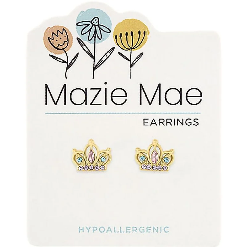 Classic Diamond Earrings-Center Court : Gold Crown Stud Mazie Mae Earrings