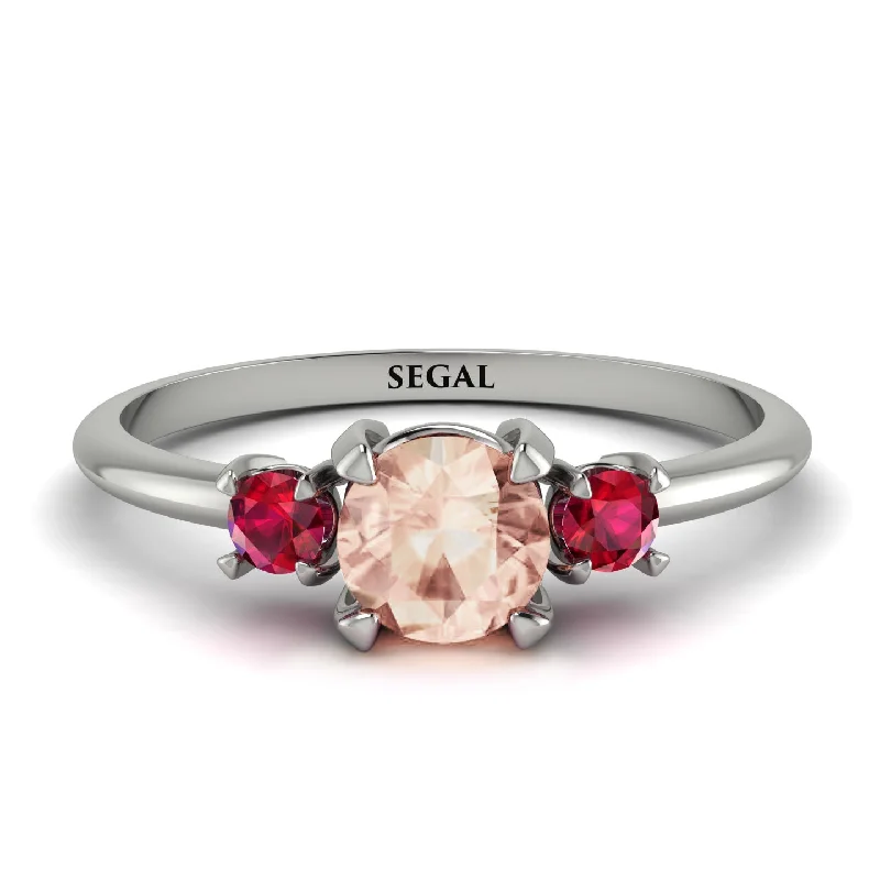 Elegant Engagement Ring with Diamond Accents-Classic Three Stone Morganite Engagement Ring - Valentina No. 912