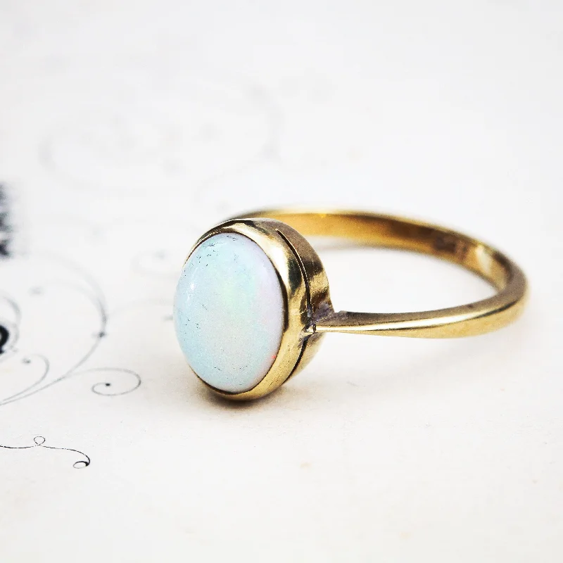 Unique Wedding Ring for Couples-Milky Pink Vintage Crystal Opal Ring