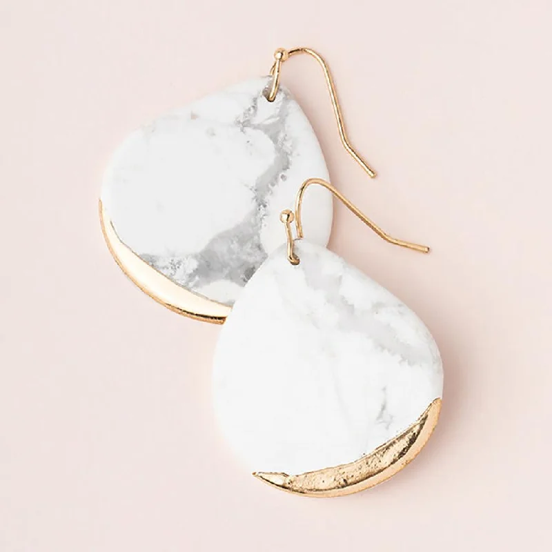 Chic Gold Earrings for Women-Scout Curated Wears : Stone Dipped Teardrop Earring - Howlite/Gold