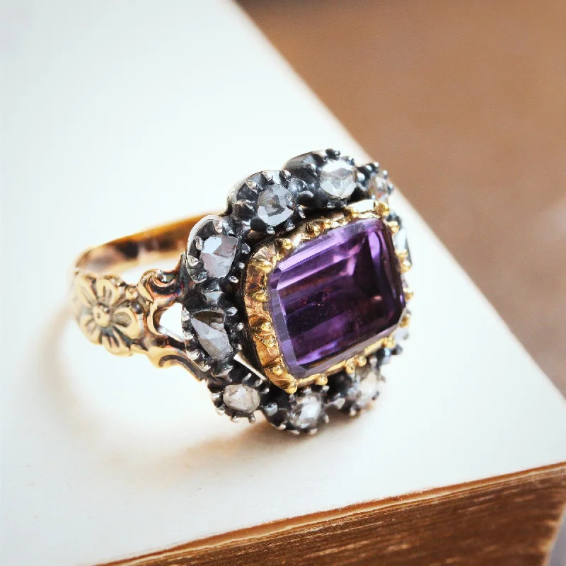 Gemstone Ring with Sapphire-Prized Rare Antique Georgian Rose Amethyst and Diamond Ring